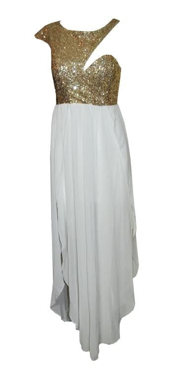 Asymmetrical Sequin Chiffon Maxi