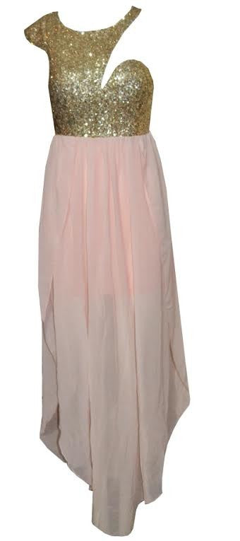 Asymmetrical Sequin Chiffon Maxi