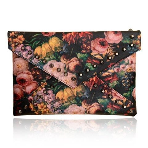 Beaded Triangle Clutch Floral