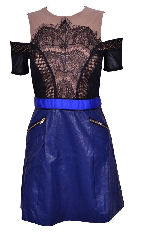 Blue Leather Mesh Dress