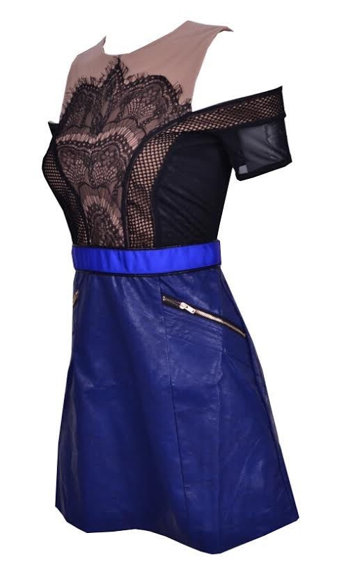 Blue Leather Mesh Dress